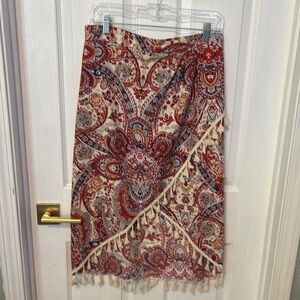 Paisley Print Wrap Skirt - Red and Cream